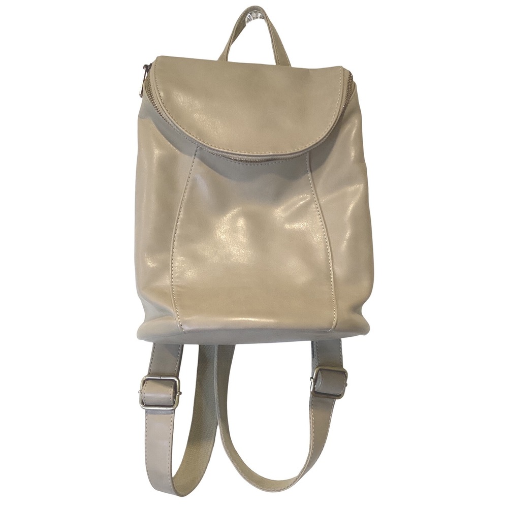 Joy Susan Taupe Vegan Leather Backpack Floral Lining Small Travel Bag Gray Zip